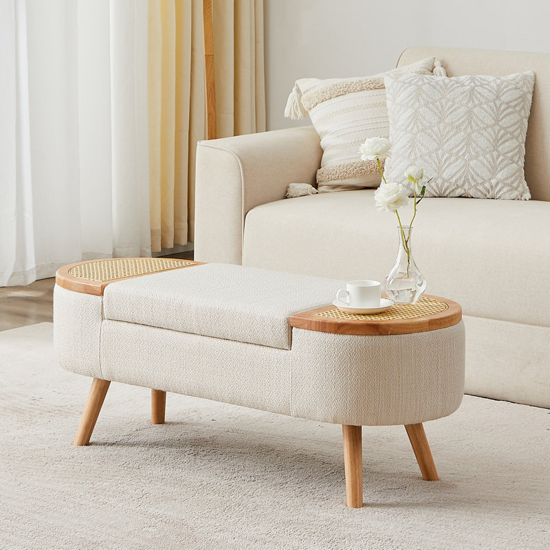 Jurre Rattan Upholstered Ottoman Storage Bench Beige